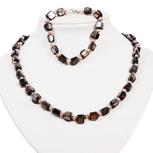 Armkette + Halskette 6982 - Süßwasserperlen & Muscheln - zum Schließen ins Bild klicken